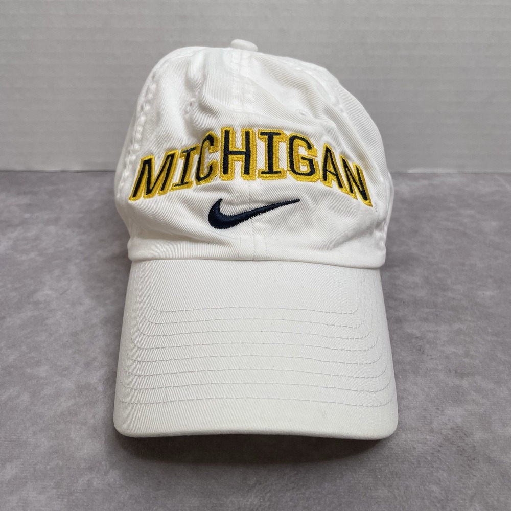 Vtg Michigan Wolverines Nike Hat Cap Adult White Big Blue Hertiage86 OSFM NCAA